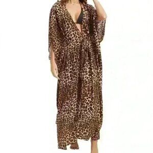 Good American Animal Leopard Print Kimono Robe Sz 16-28 Tie Sash